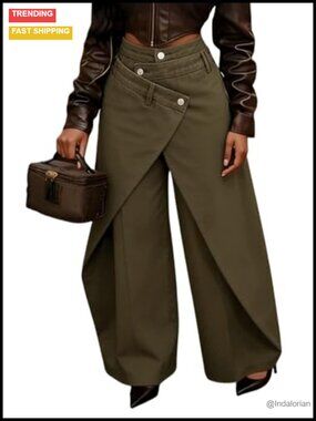 Women's Baggy Wide Leg High Waisted Asymmetrical Denim Jeans Pants